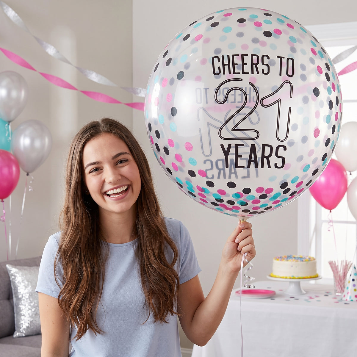 Cheers to 21 Latex Balloon - 24" Confetti Design
