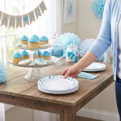 Caribbean Blue Polka Dot Premium Plastic Plate Set - 20 Pack
