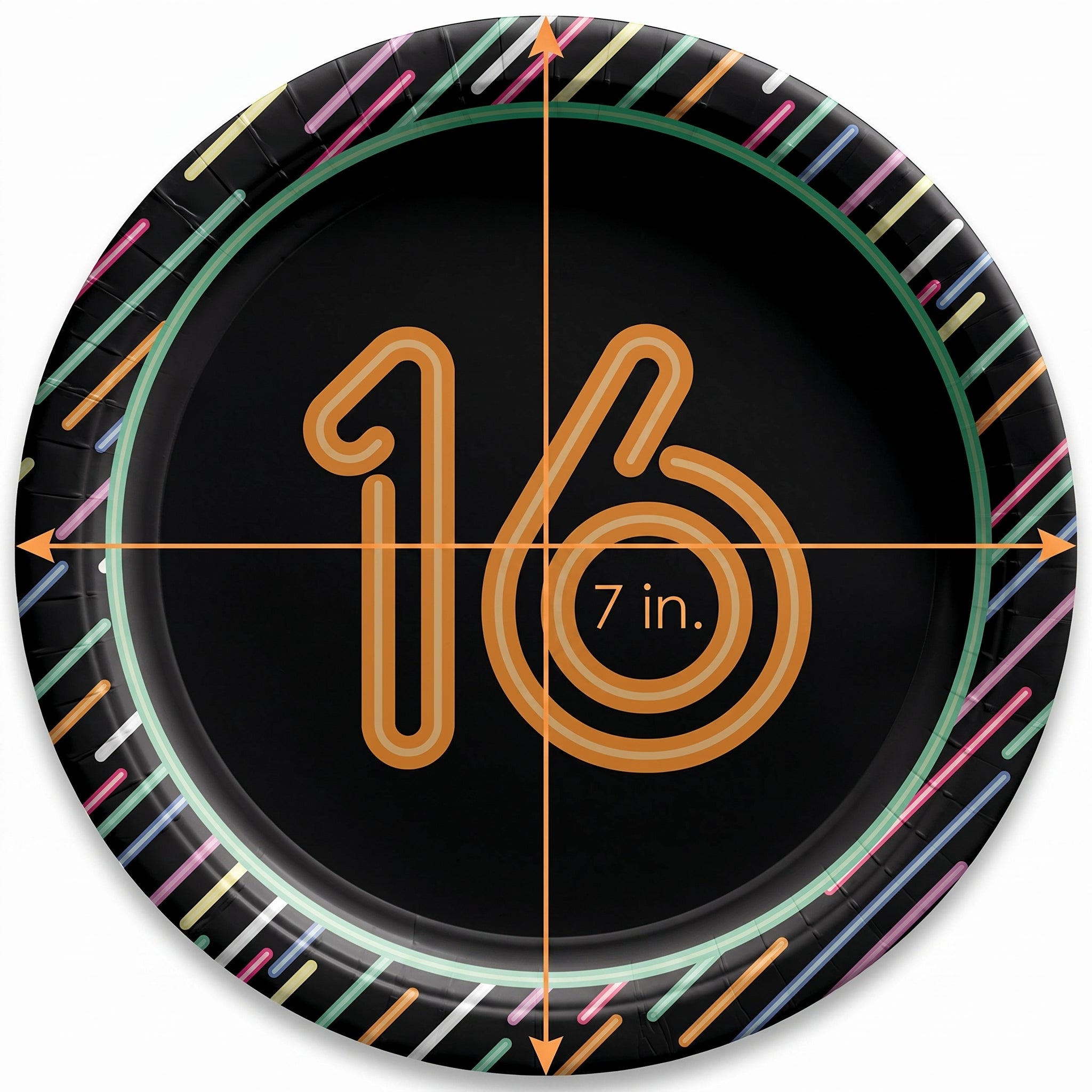Neon Light 16th Birthday Paper Plates - 7" Round