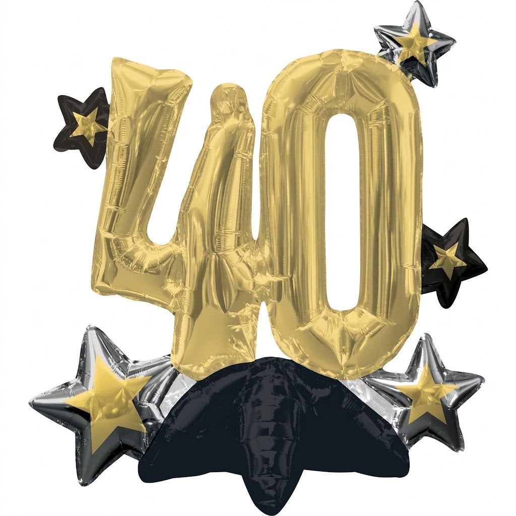 Gold 40th Birthday Foil Balloon Sitter with Stars | 21"