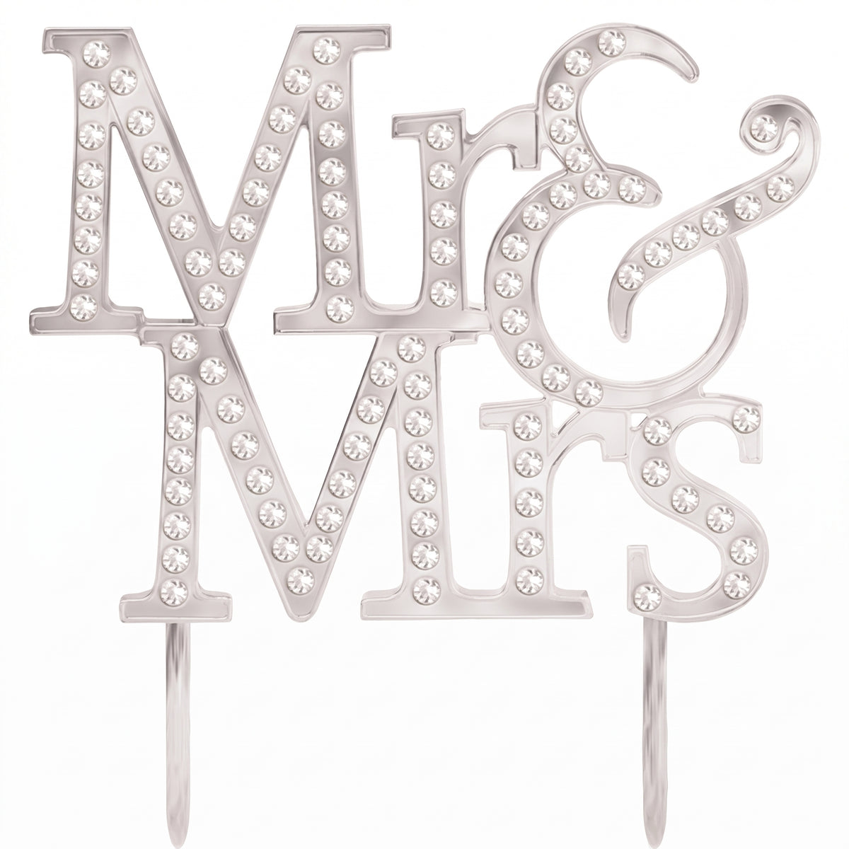 "Mr & Mrs" Rhinestone Wedding Cake Topper, Silver