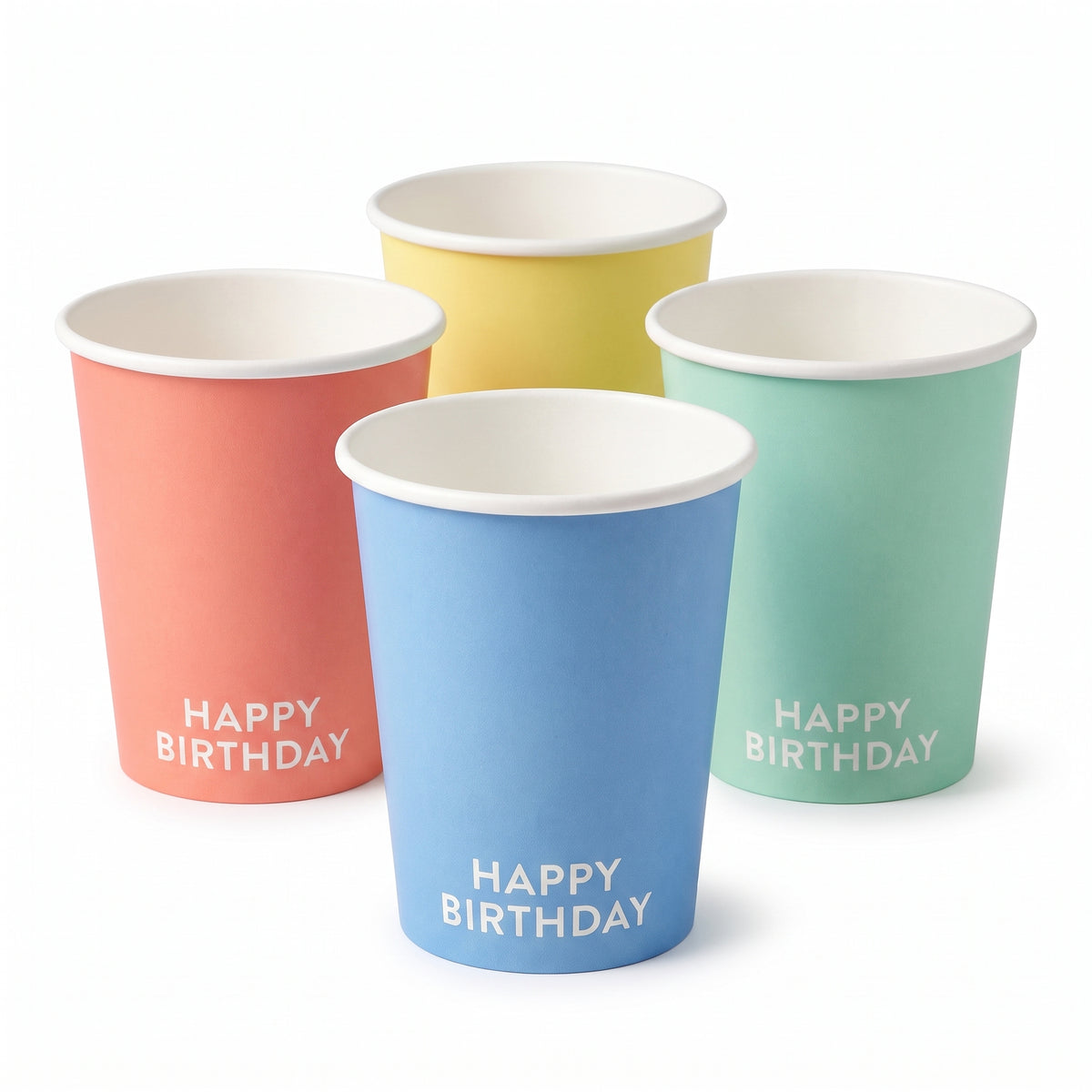 Colorful Pastel "Happy Birthday" Paper Cups - 8 Pack