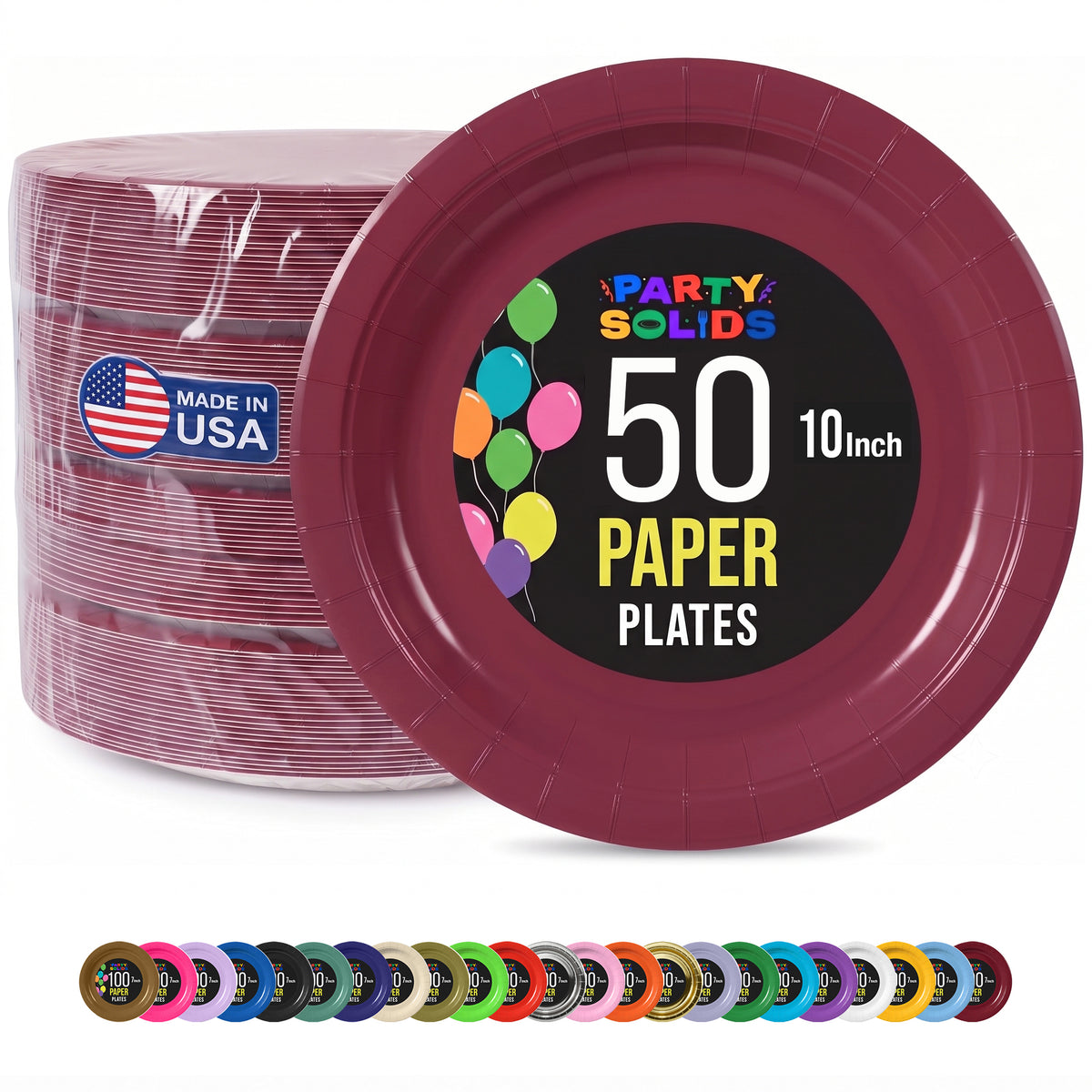 10 In. Burgundy Paper Plates - 50 Ct.
