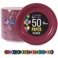 10 In. Burgundy Paper Plates - 50 Ct.