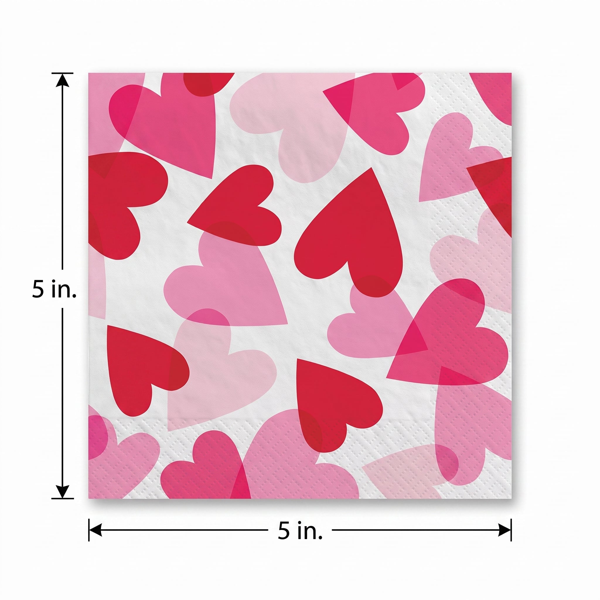 Valentine's Day Heart Party Beverage Napkins - 40 Pack - 5 In. X 5 In.