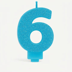 Caribbean Blue Glitter Number 6 Birthday Candle | 3.25 In.