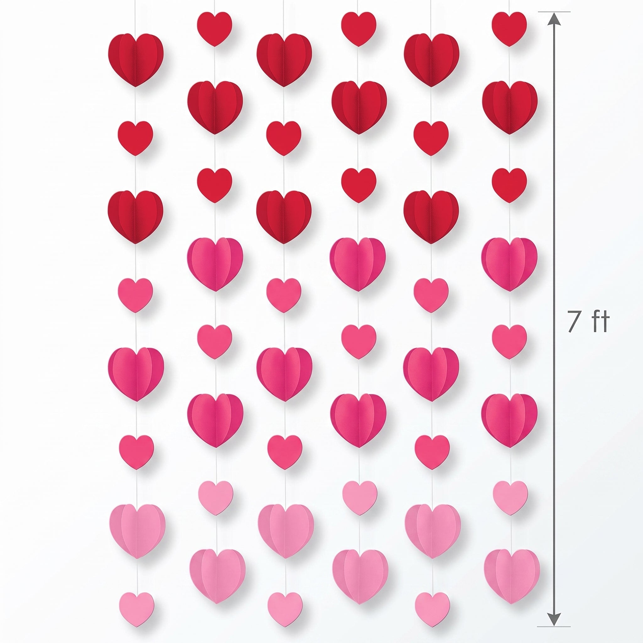 Valentine's Day Dimensional Hearts String Decoration, 7 ft