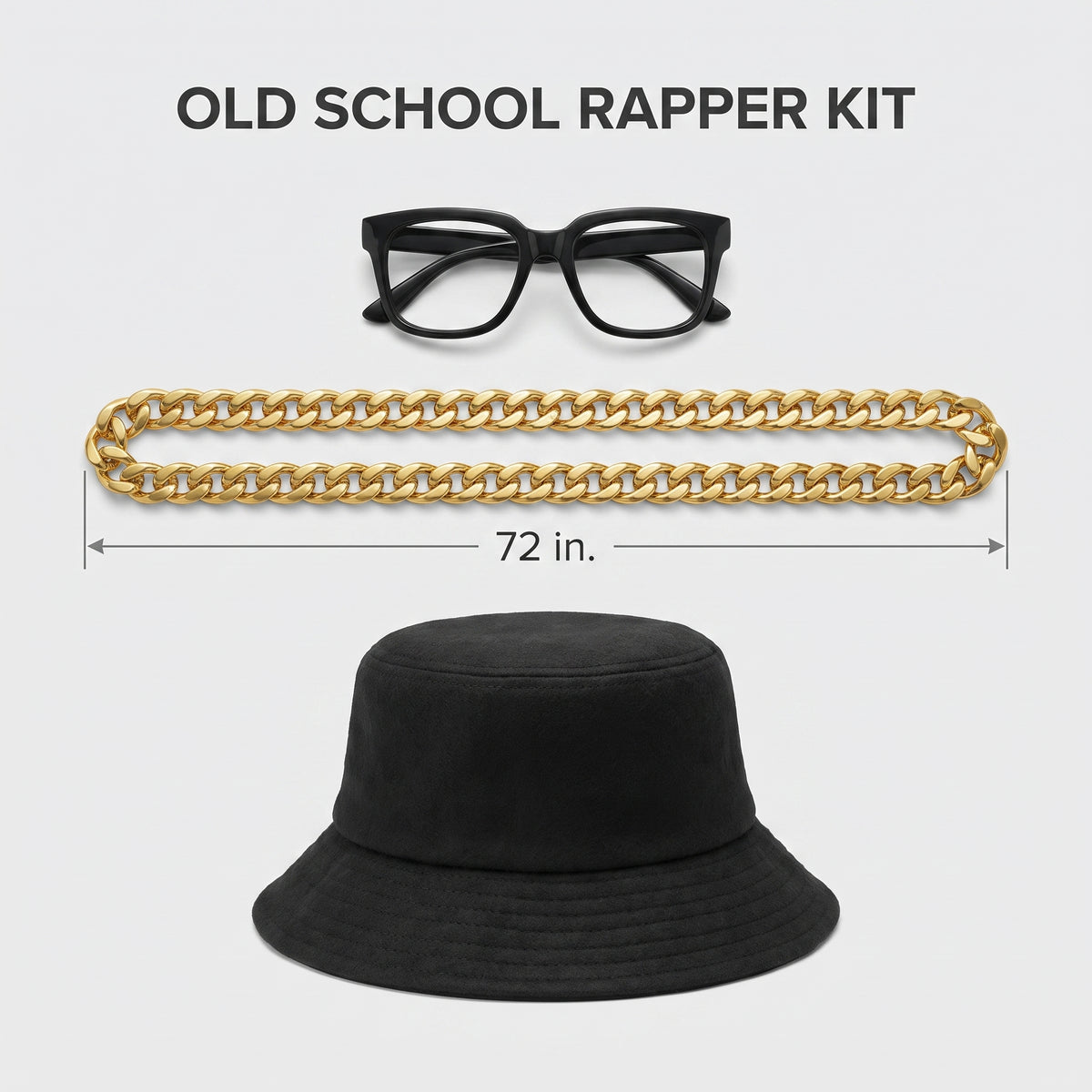 1980s Old School Rapper Costume Kit with Hat, Glasses & Chain - One Size (72" long)