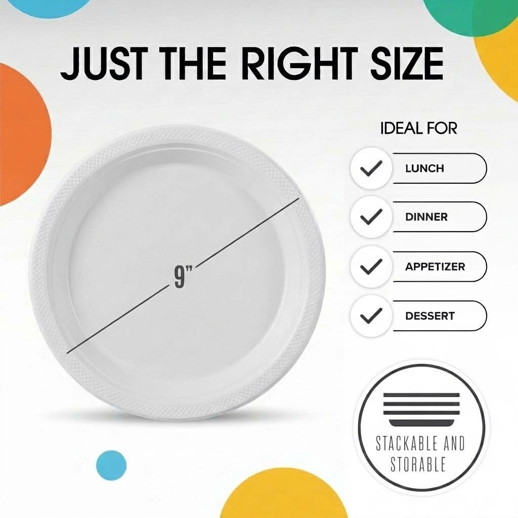 9 in. White Plastic Plates | Case of 600