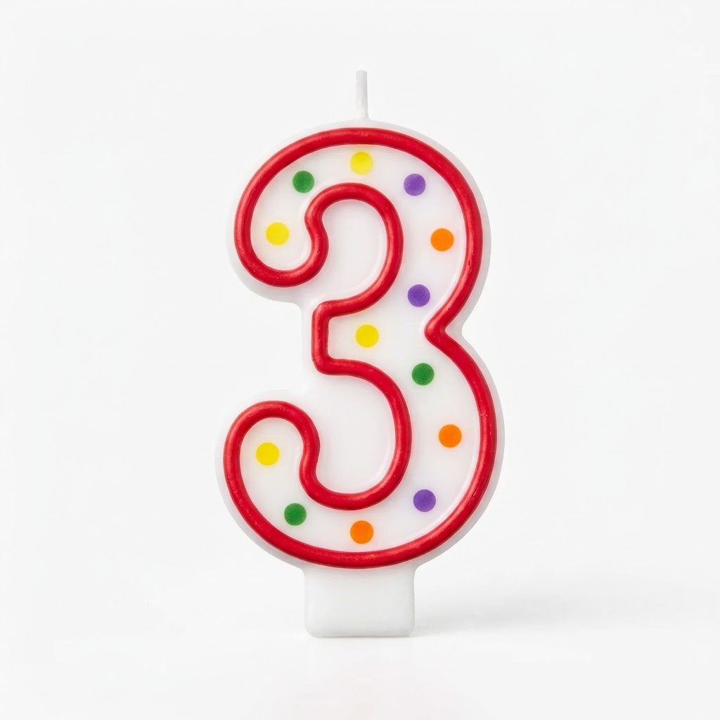 Polka Dot Number 3 Birthday Candle | 3 In.