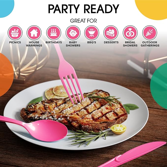 Unleashed - Heavy Duty Hot Pink Plastic Forks | 50 Count