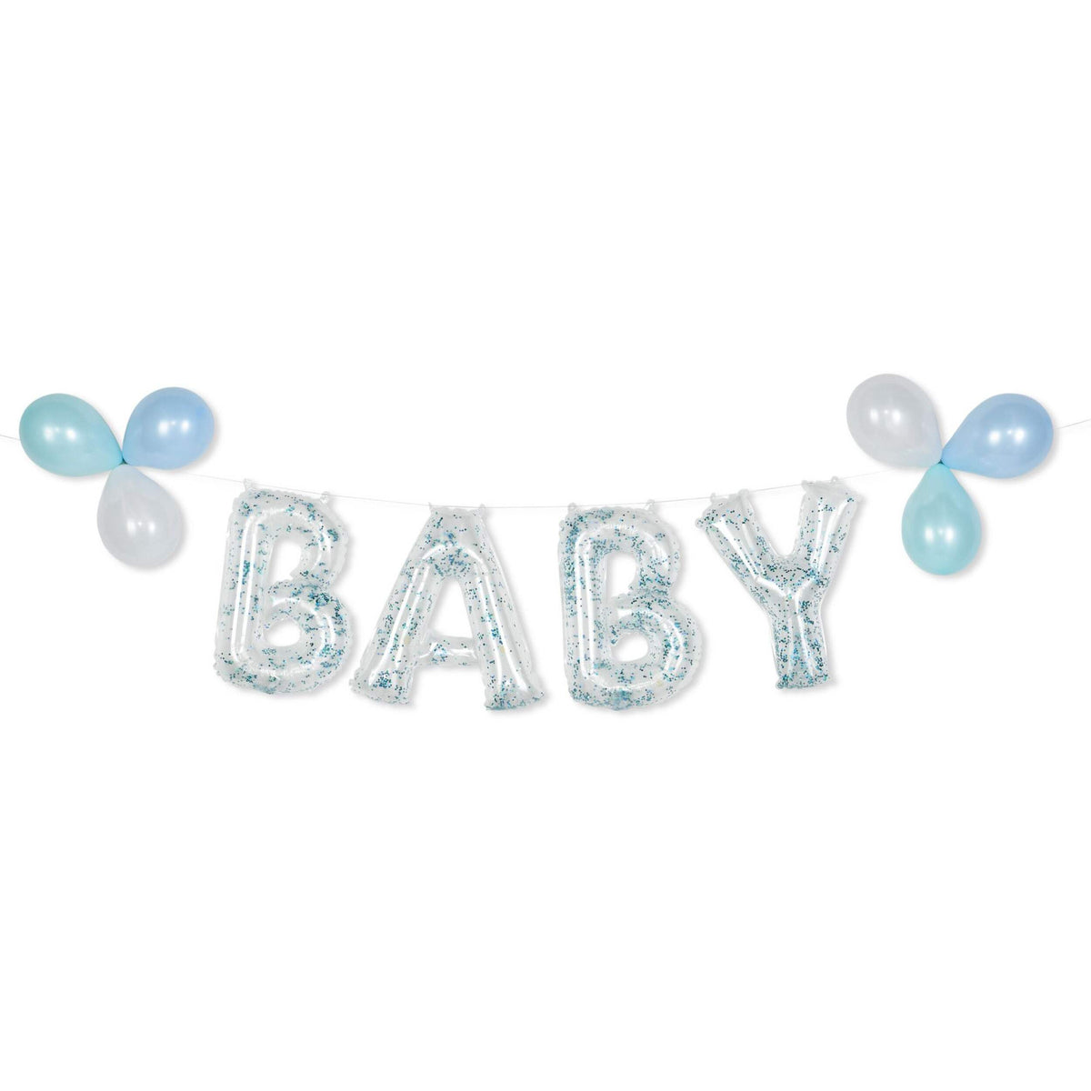 Silver Glitter "Baby" Blue Air-Filled Balloon Banner Kit - 16" | 7 Count