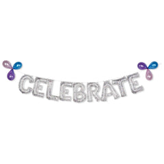 Silver Glitter "Celebrate" Air-Filled Balloon Banner Kit - 16" | 12 Count