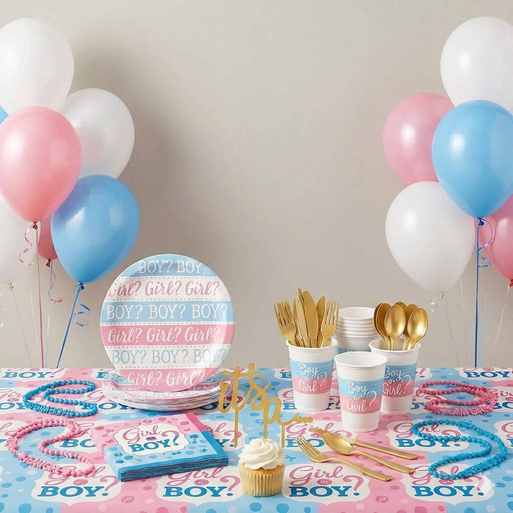 128 Pcs Gender Reveal Party Mid Kit - For 8 Guests