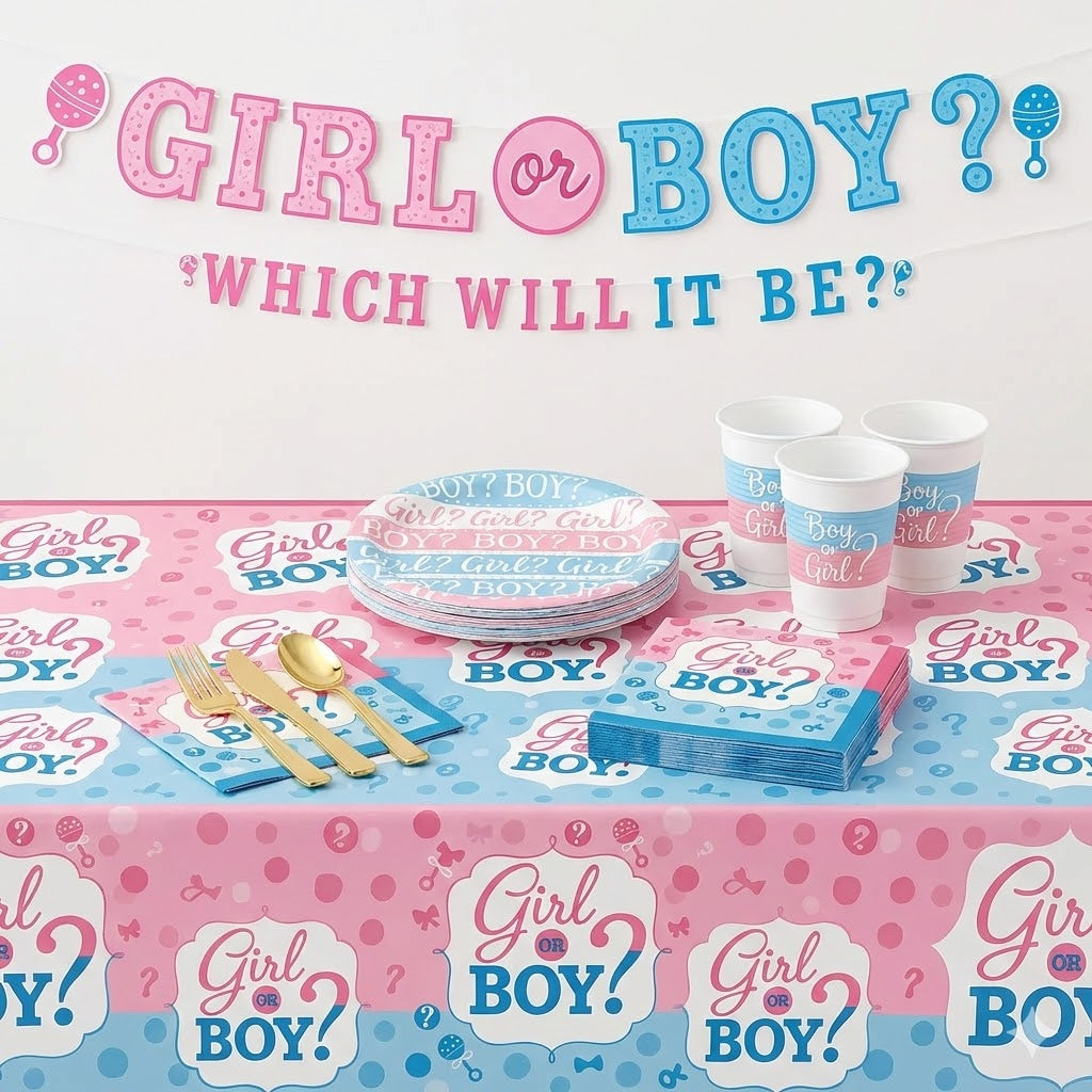 84 Pcs Gender Reveal Base Party Kit - For 8 Guests