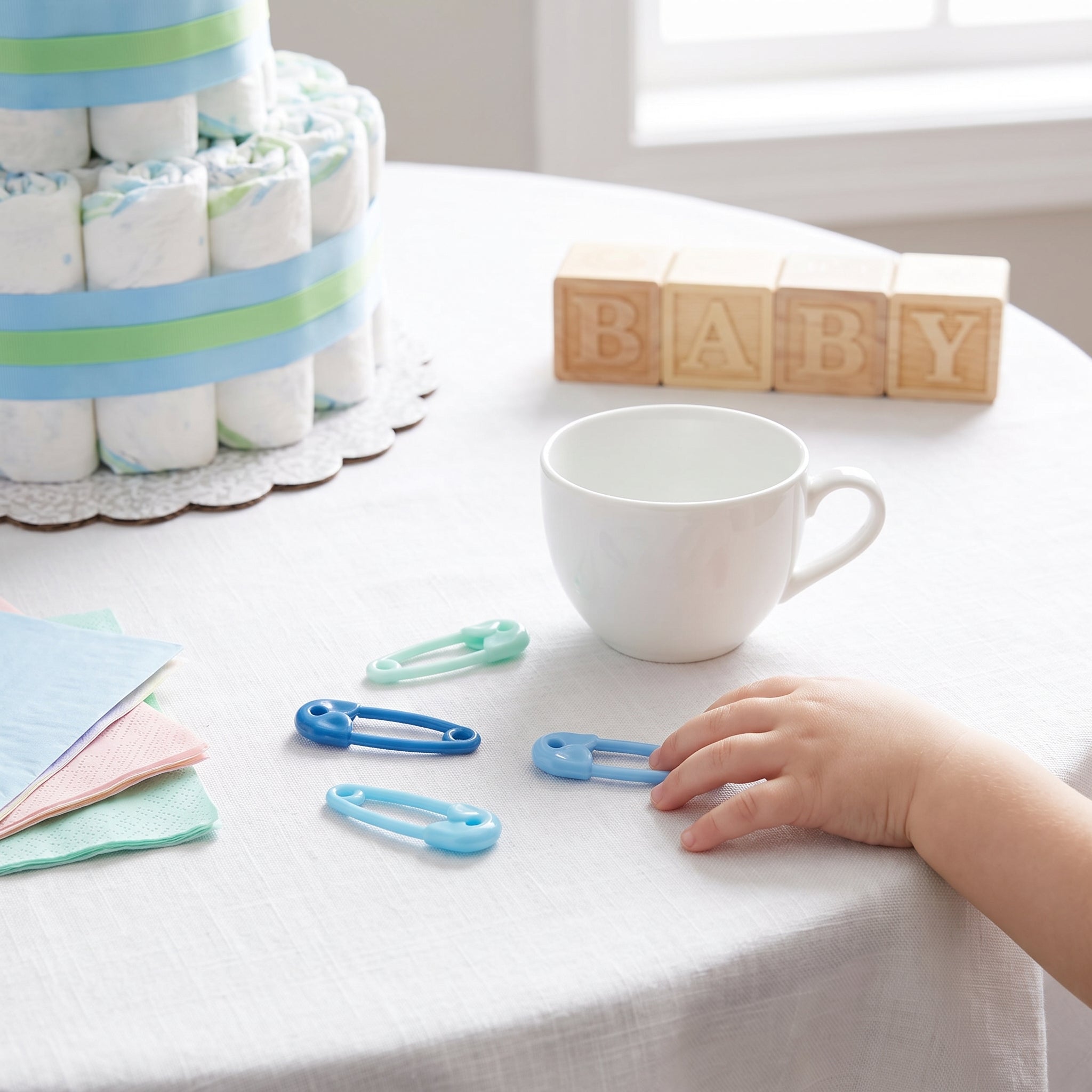 Blue Safety Pin Favor Charms - 24 Pack for Baby Showers