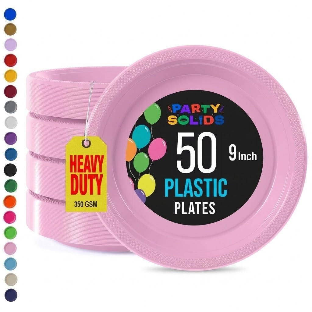 9 in. Pink Plastic Plates | 50 Count