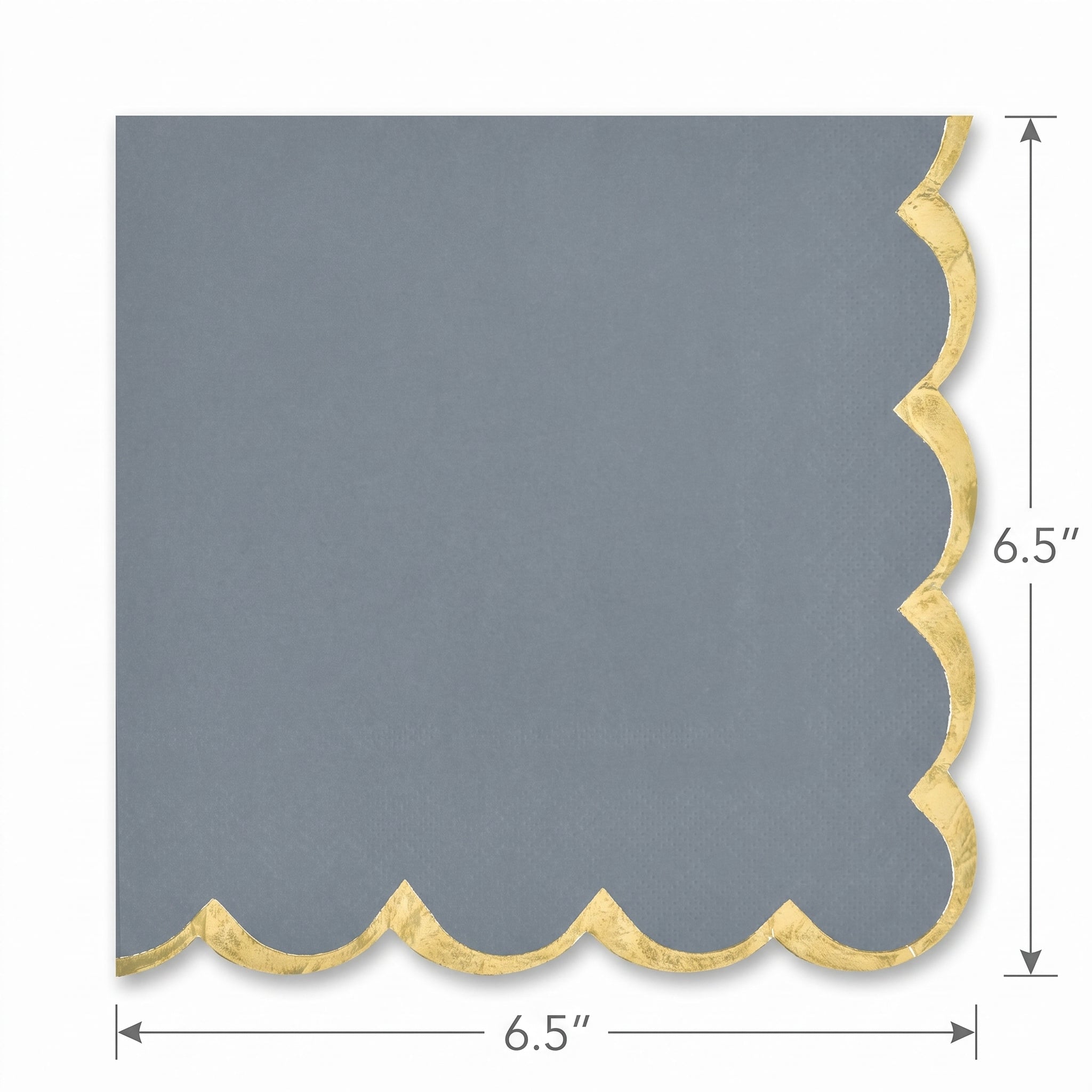 Elegant Dark Grey Luncheon Napkins with Gold Scalloped Edge - 6.5 in.