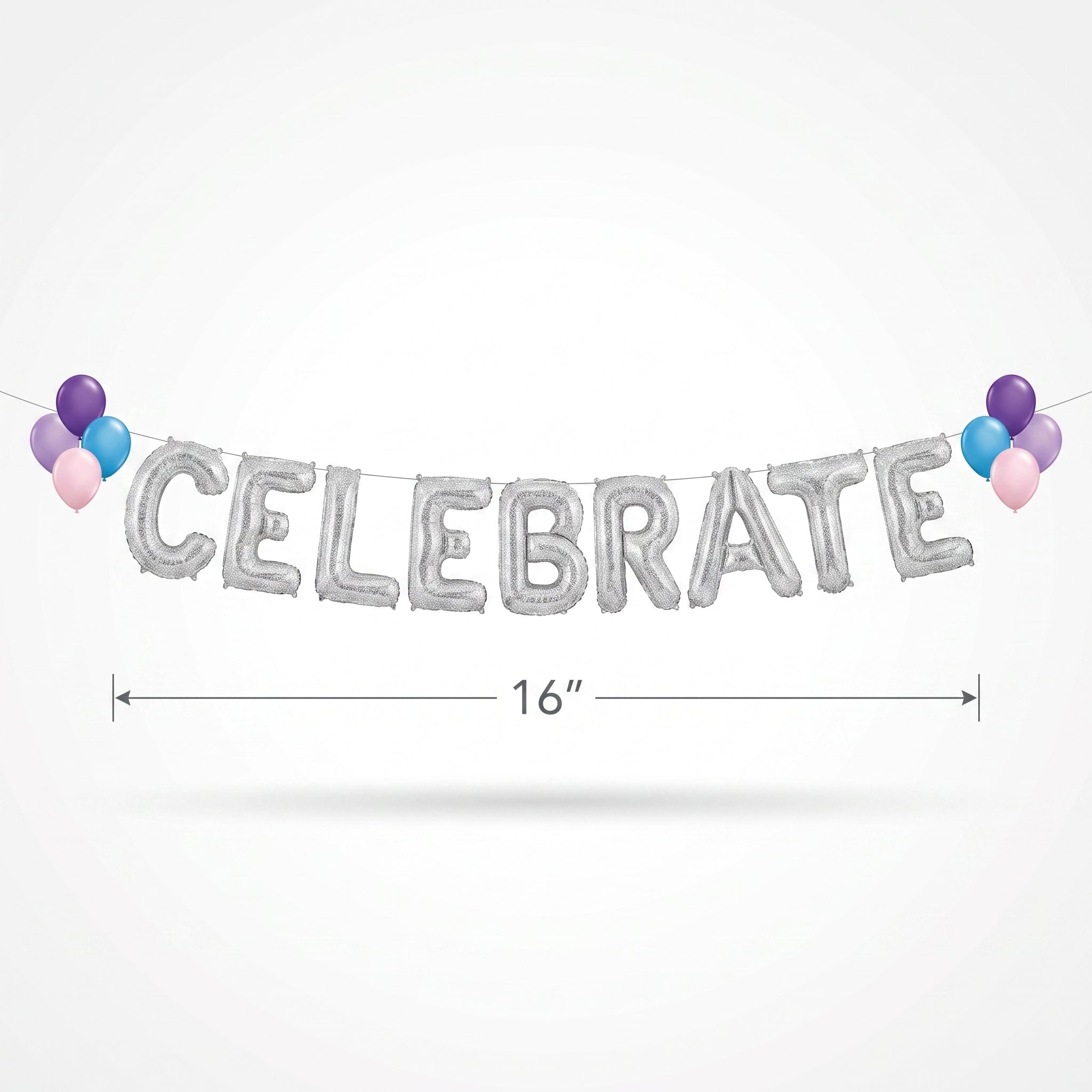 Silver Glitter "Celebrate" Foil Balloon Banner Kit