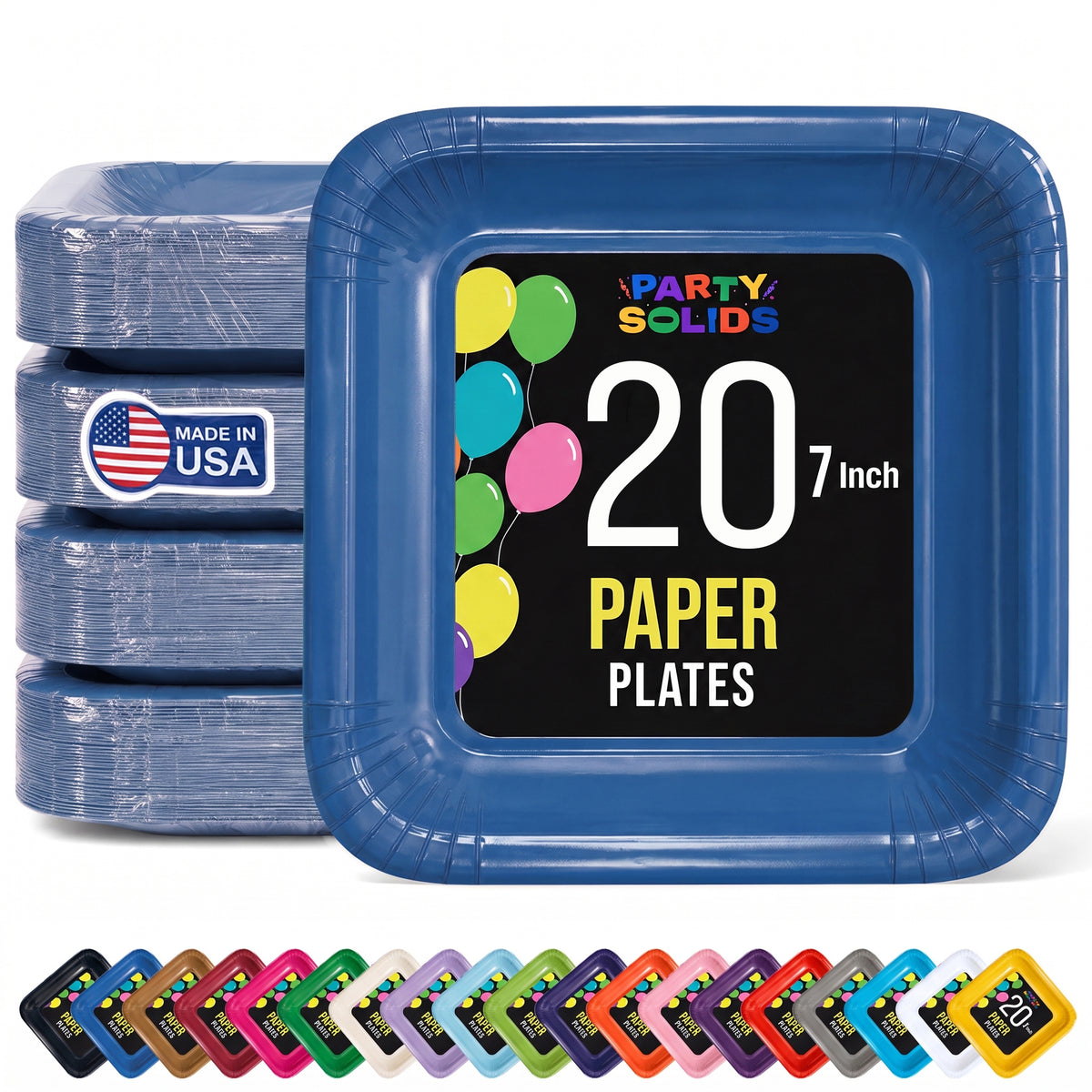 7 In. Dark Blue Square Paper Plates - 20 Ct.