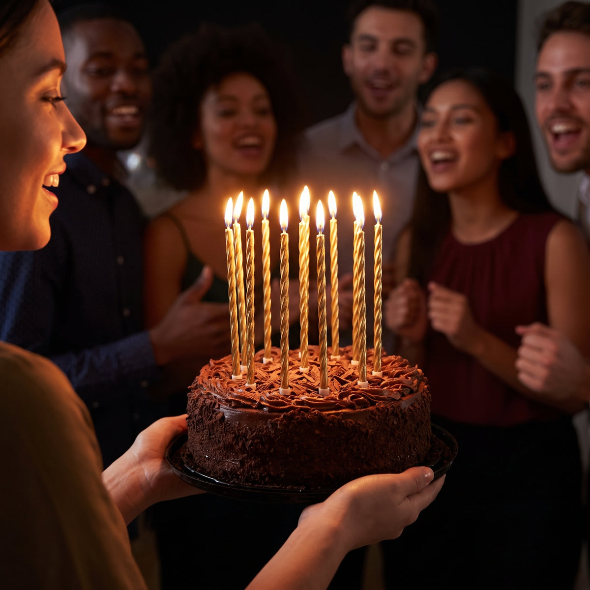 Gold Thin Taper Birthday Candles, 10-Inch, 12-Pack