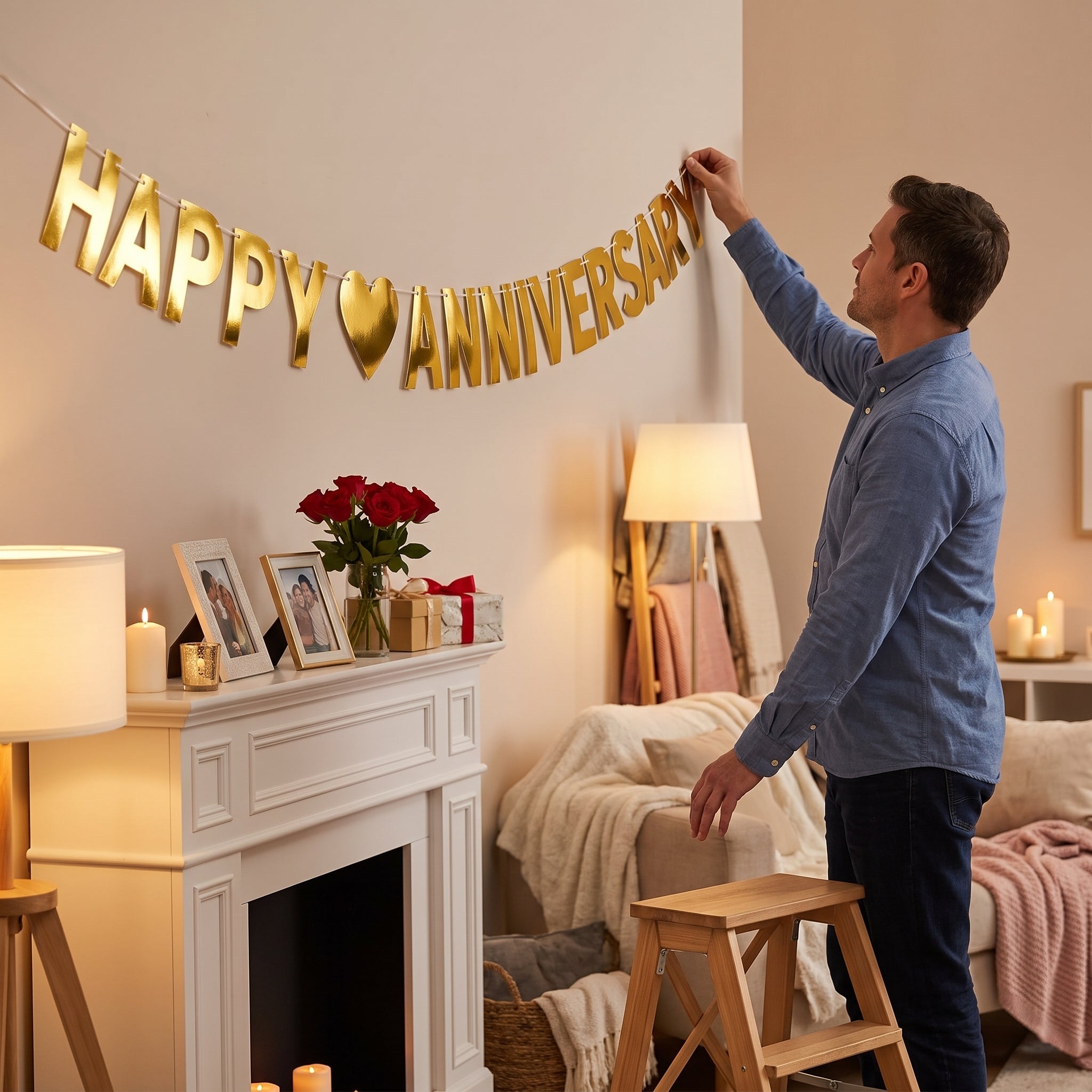 Gold Happy Anniversary Letter Banner