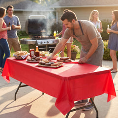 Apple Red Plastic Table Cover - 54" x 108"