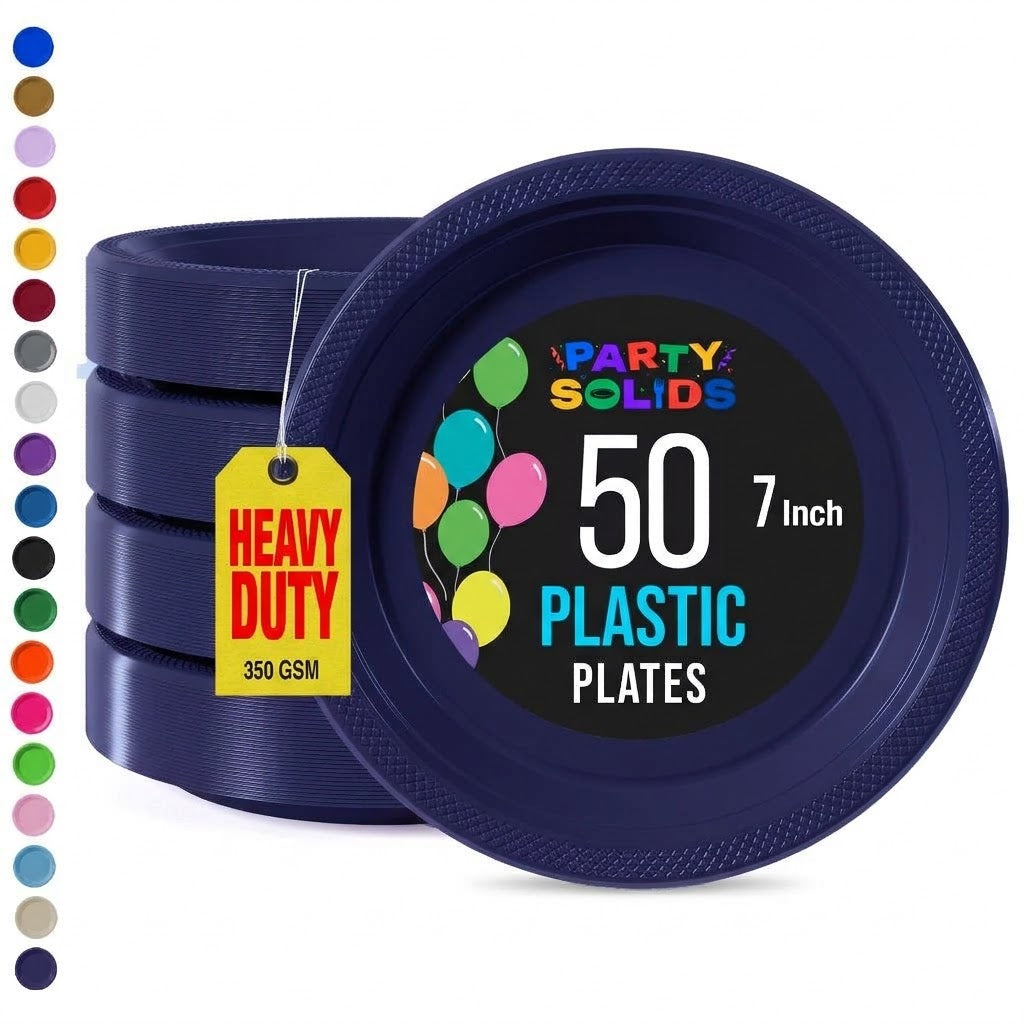 7 in. Navy Plastic Plates | 50 Count