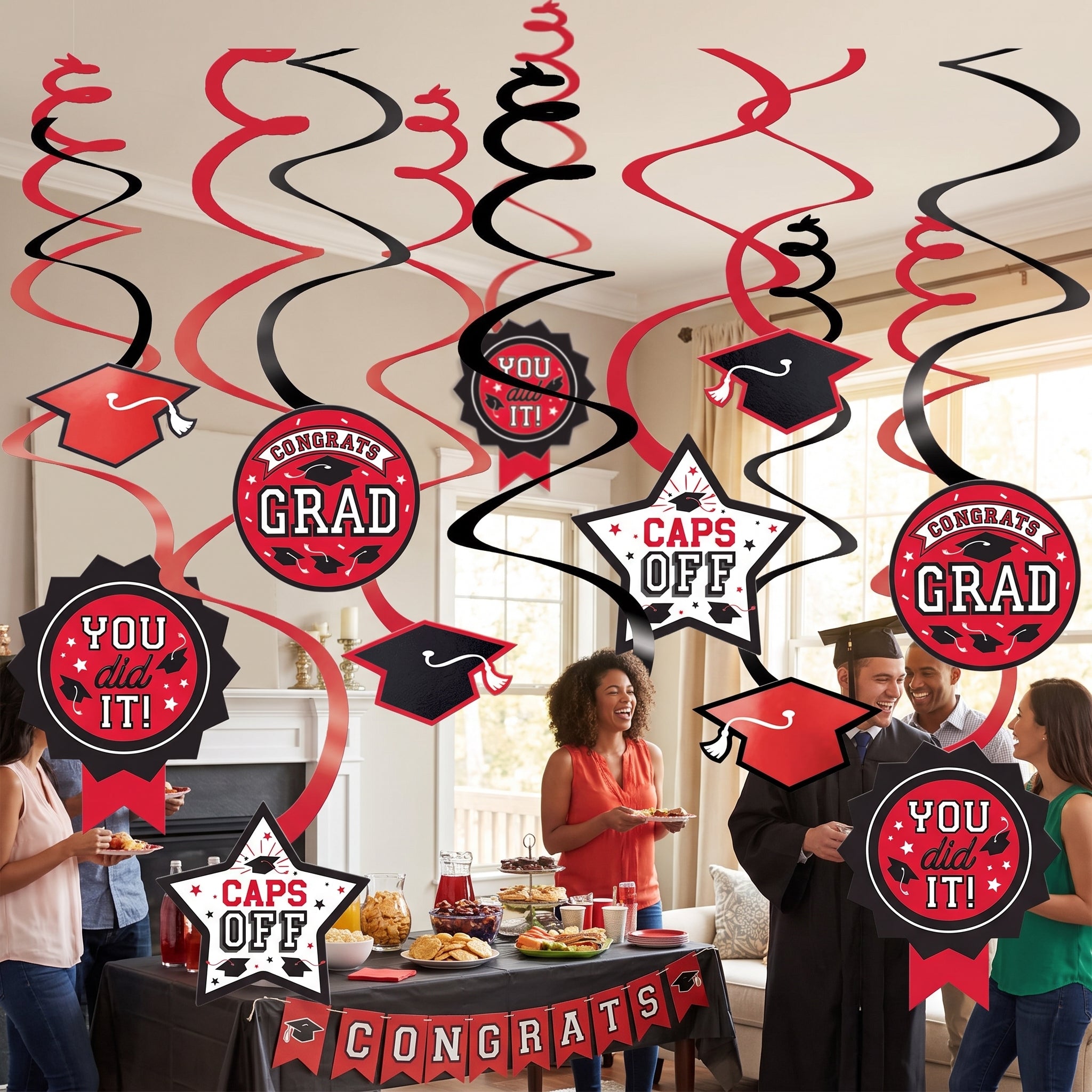 Red Graduation Swirl Decorations Value Pack