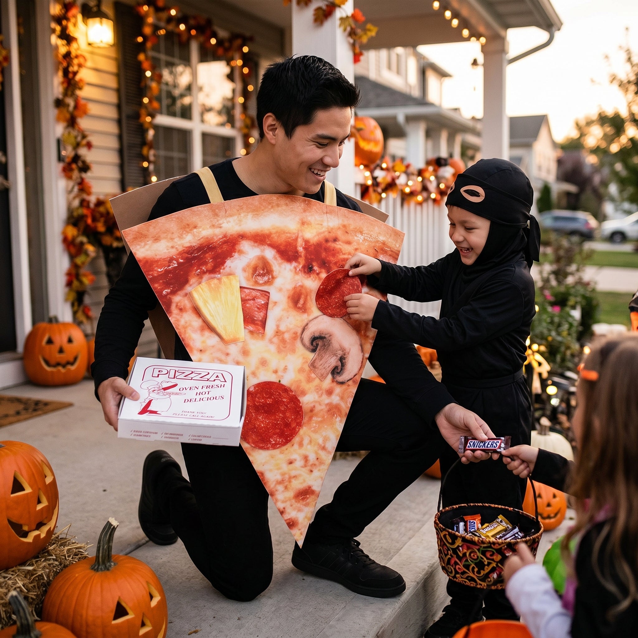 Pizza Slice Costume Adult Tunic - Funny Halloween Food Costume with Photorealistic Print, Easy Slip-On One Size for Men