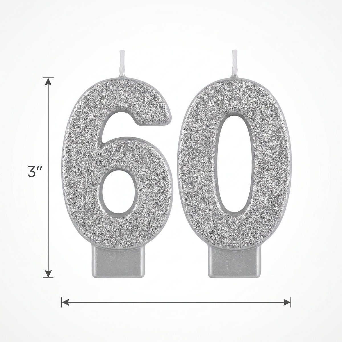 Glitter Silver "60" Birthday Candles Set
