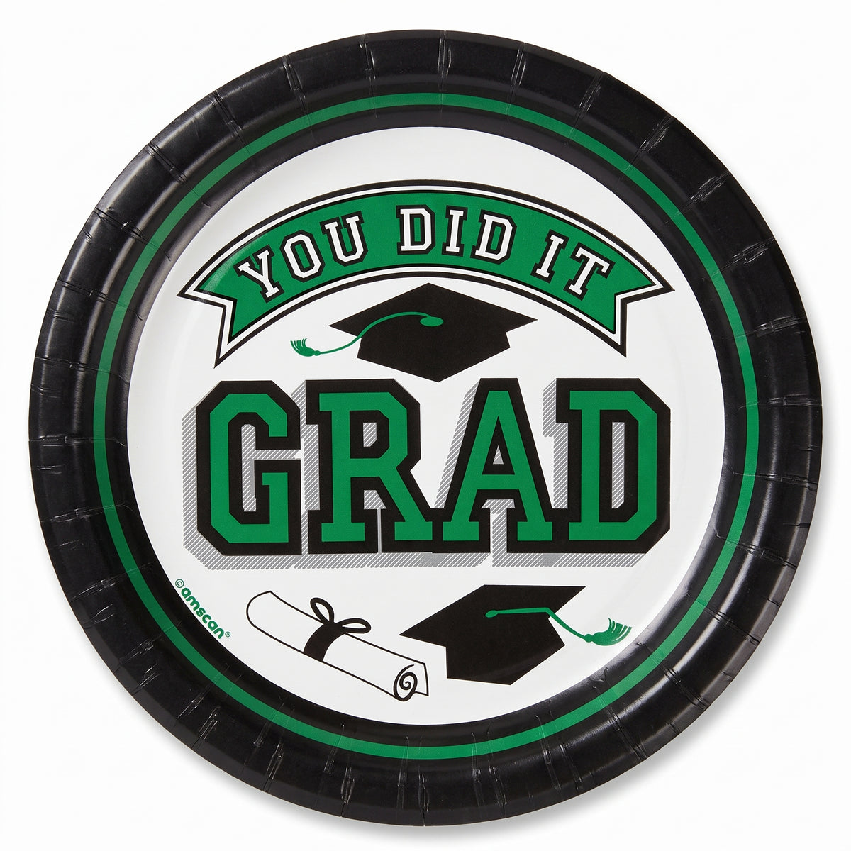 "You Did It Grad" Green Round Paper Plates, 6.75-Inch, 20 Pack