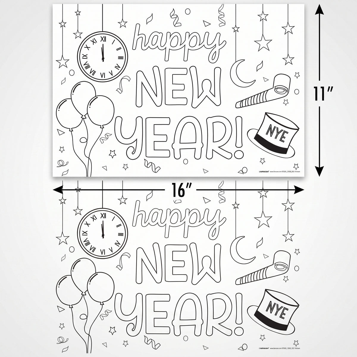 "Happy New Year" Coloring Paper Placemats - 24 Pack