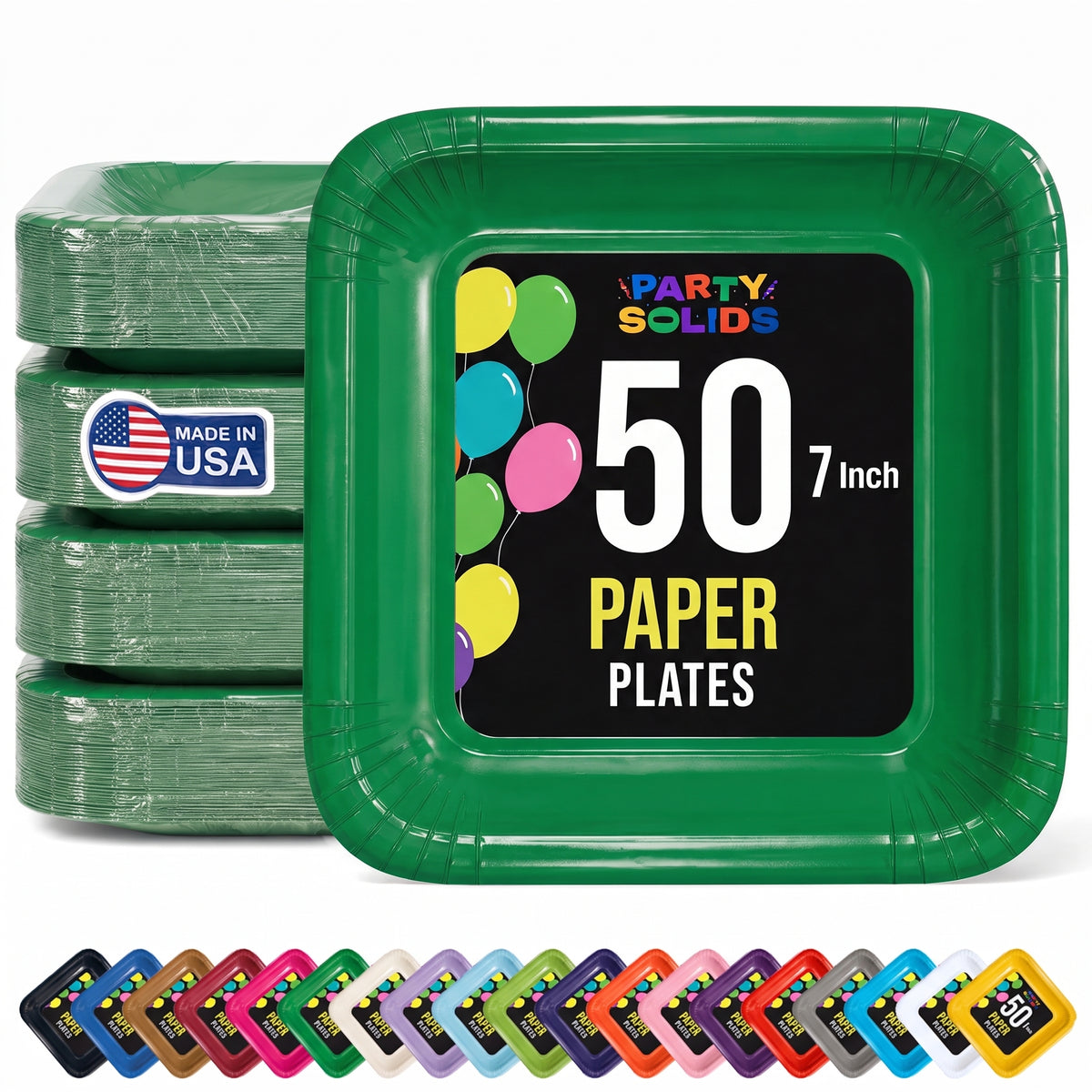 7 In. Emerald Green Square Paper Plates - 50 Ct.