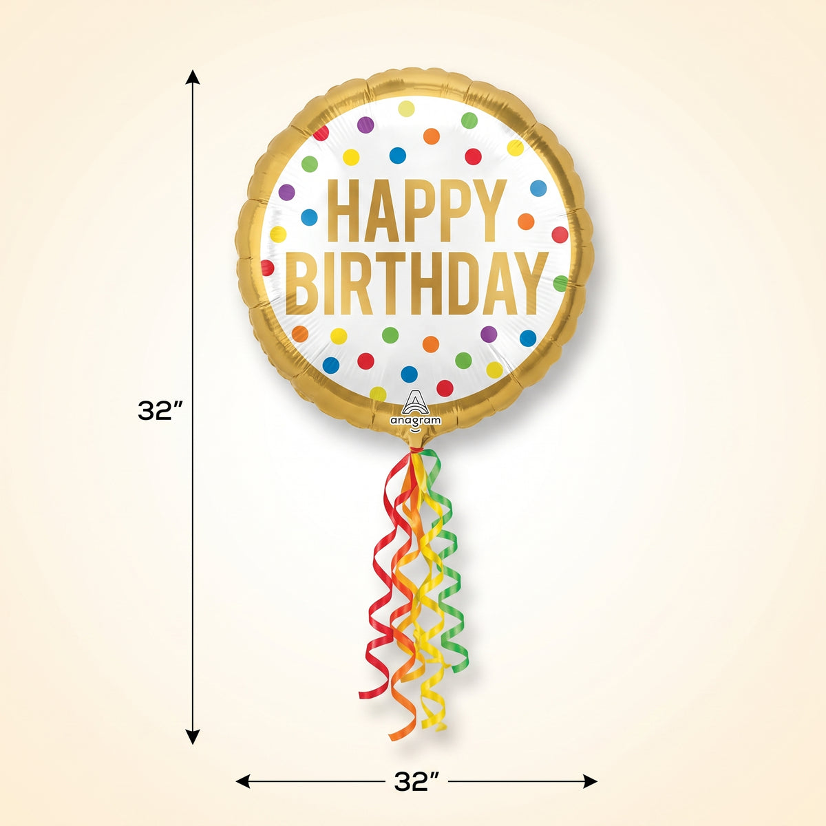 Colorful Polka Dot Happy Birthday Foil Balloon with Tassels
