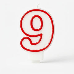 Red & White Number 9 Birthday Candle | 3.25 In.