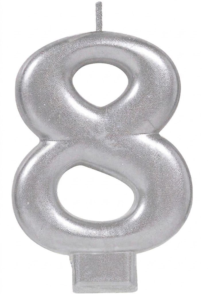 Silver Number 8 Metallic Birthday Candle