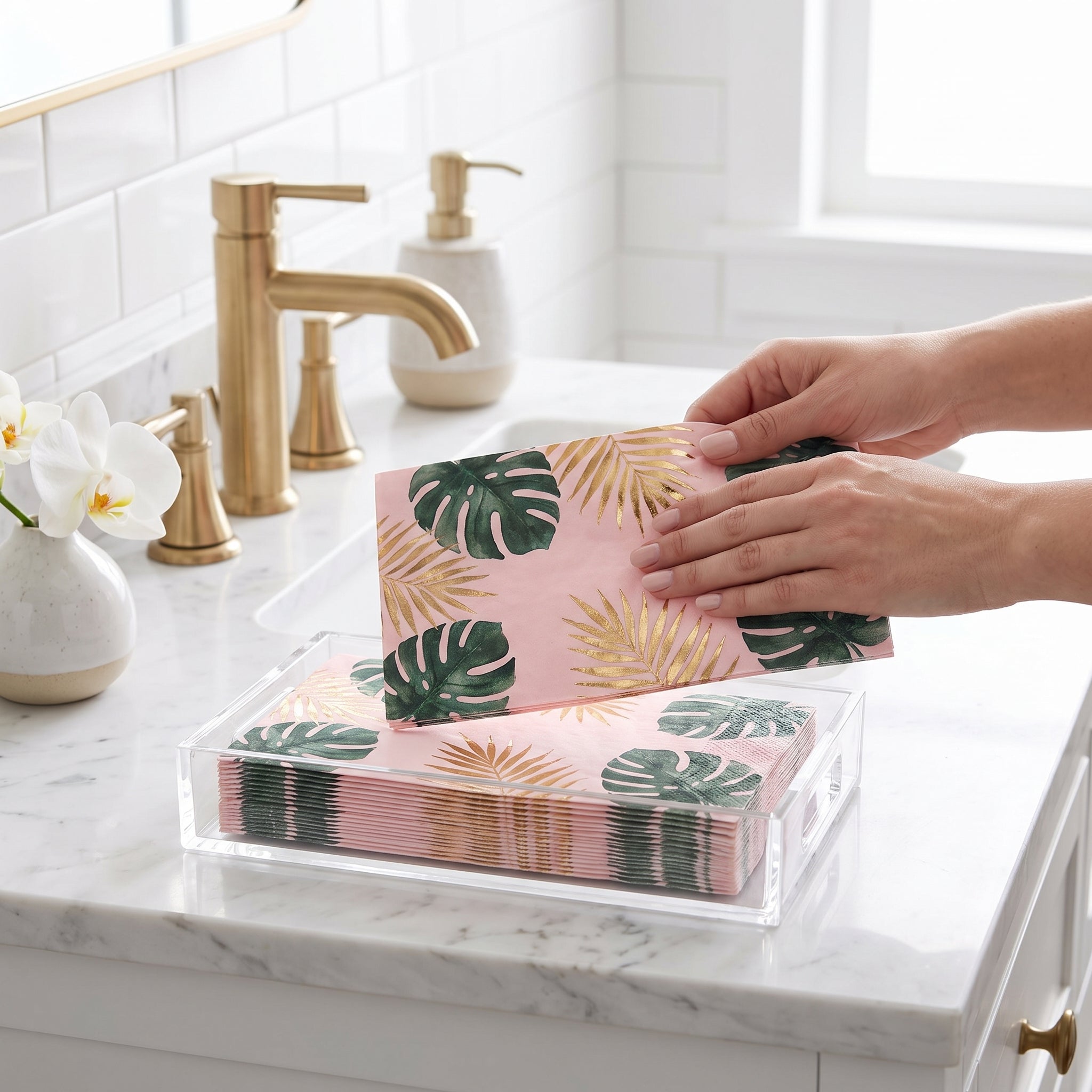 Tropical Paradise Metallic Guest Towel Napkins - 8 In. x 4 In. - 16 Pack