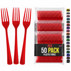 Heavy Duty Red Plastic Forks | 7.5 in. | 50 Count