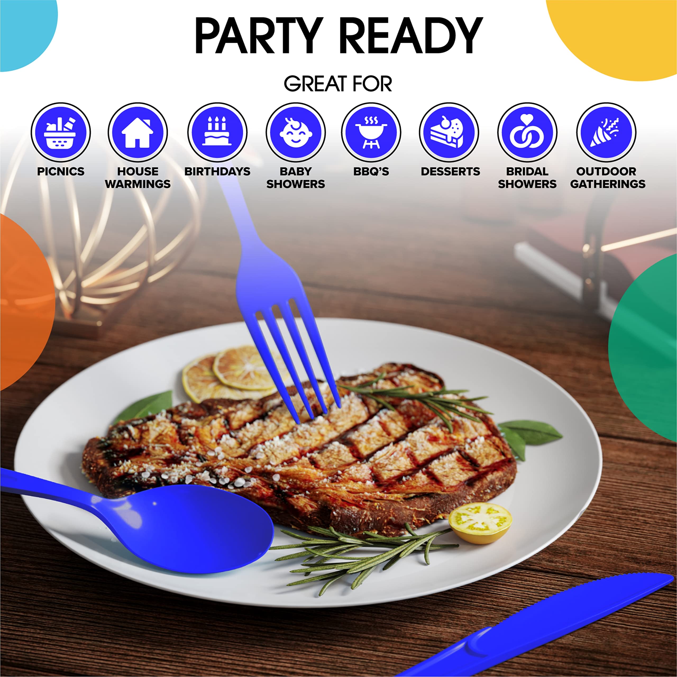 Heavy Duty Dark Blue Plastic Forks | 100 Count
