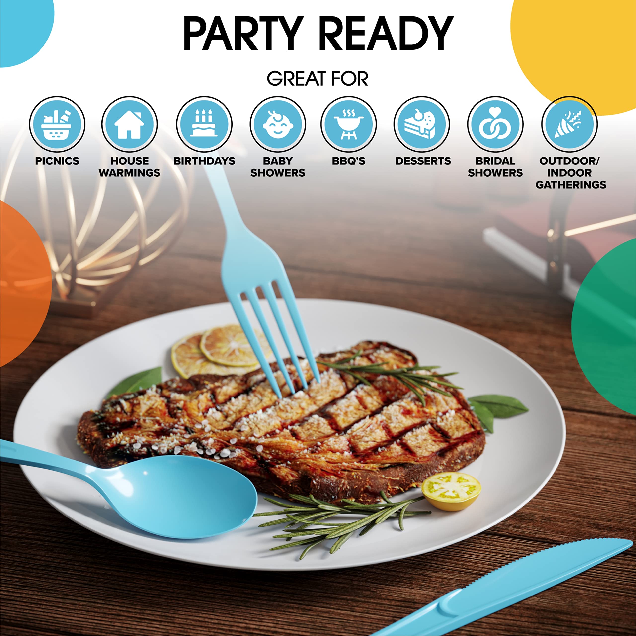 Heavy Duty Light Blue Plastic Knives | 50 Count