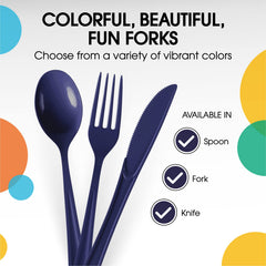 Heavy Duty Navy Plastic Forks | 50 Count