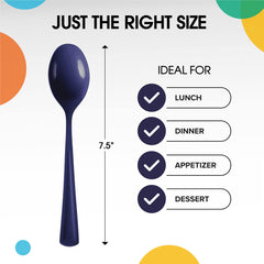 Heavy Duty Navy Plastic Spoons | 50 Count