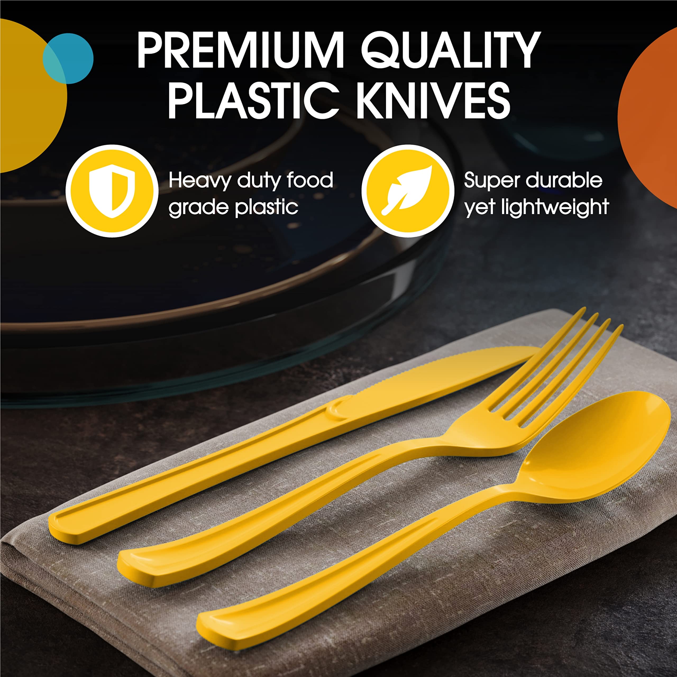 Heavy Duty Yellow Plastic Knives | 50 Count