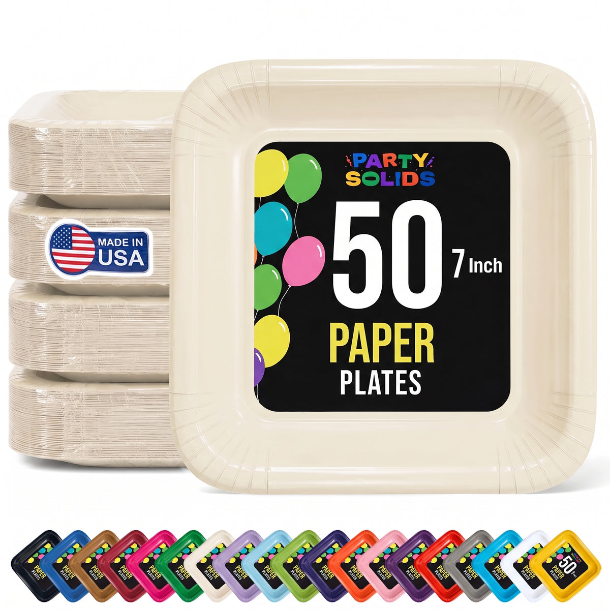 7 In. Ivory Square Paper Plates - 50 Ct.