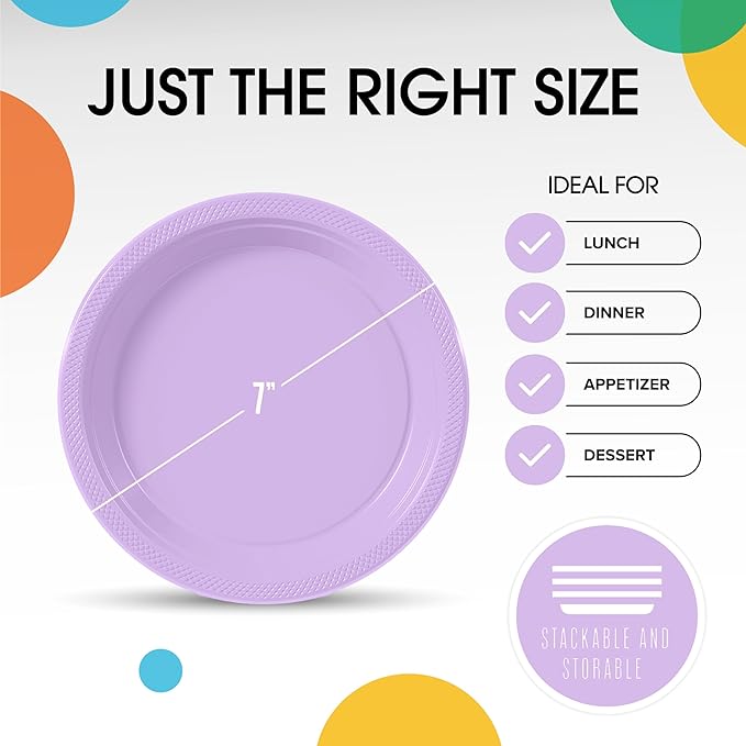 7 In. Lavender Plastic Plates | 50 Count