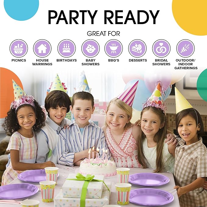 7 In. Lavender Plastic Plates | 50 Count