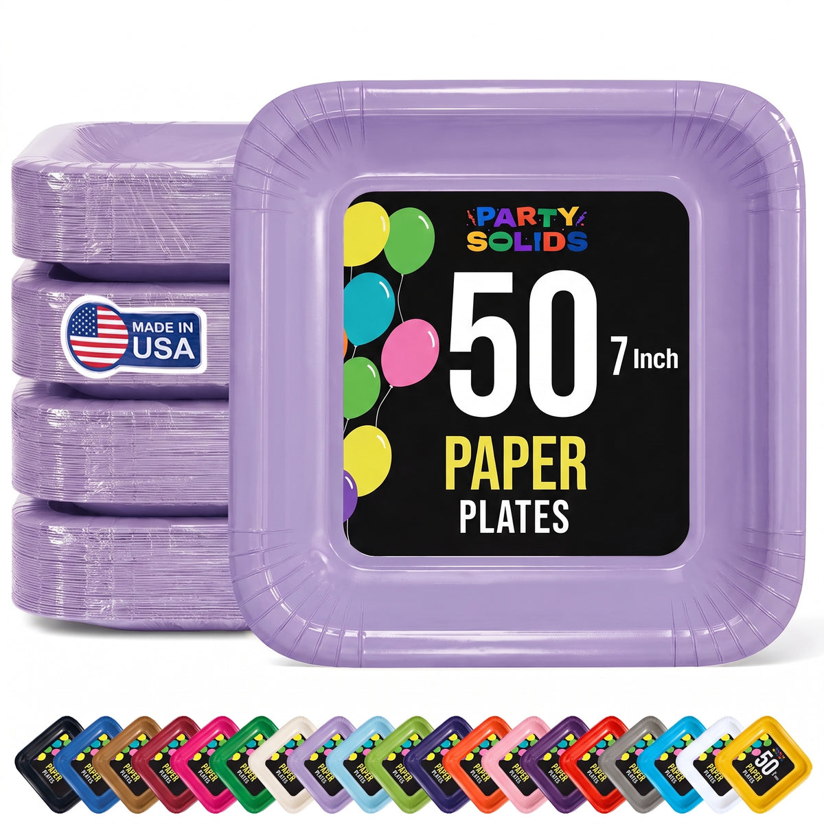 7 In. Lavender Square Paper Plates - 50 Ct.