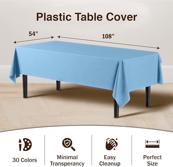 Premium Light Blue Plastic Table Covers | 6 Pack