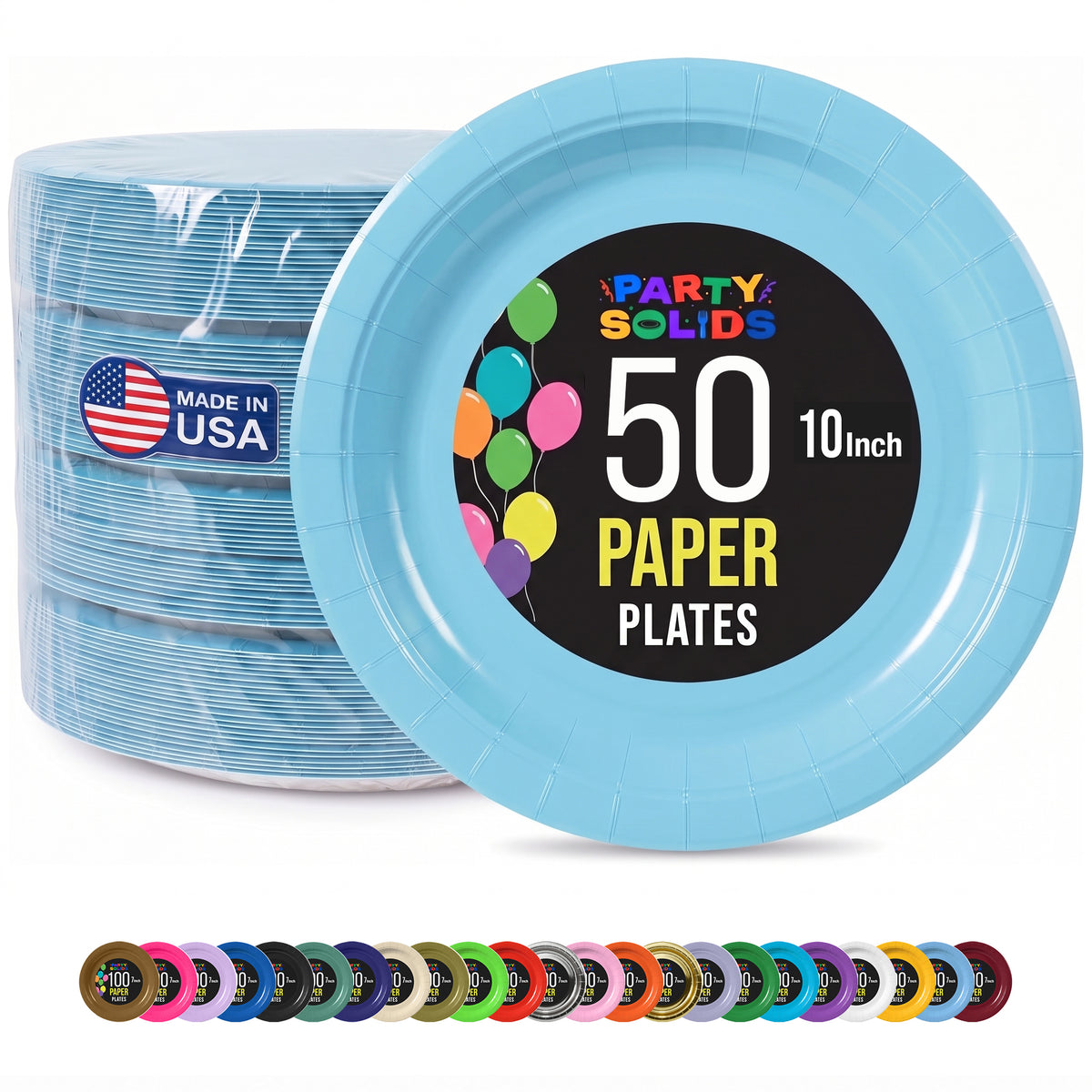 10 In. Light Blue Paper Plates - 50 Ct.